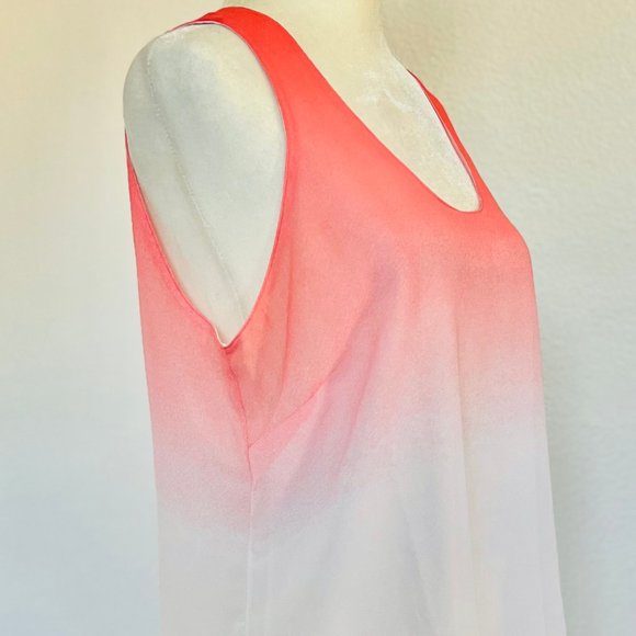 Calvin Klein Sheer Ombré Dip Dye Coral Pink & White Flowy Layered Tunic Tank Top - Picture 5 of 8
